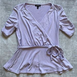 Express Women's Purple Lilac Lavender V-Neck Peplum Blouse W/ Drawstring- XSmall